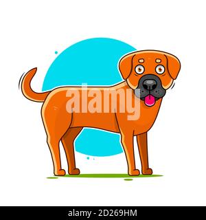 Portrait of a cheerful dog on a blue background. illustration. Stock Vector