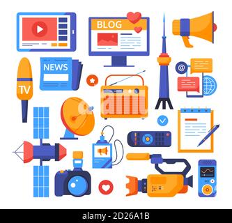 Mass media - set of flat design style elements Stock Vector