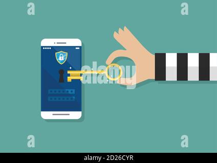 Smartphone protected by firewall guard. Vector illustration Stock Vector