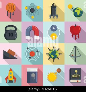 Gravity icons set. Flat set of gravity vector icons for web design Stock Vector