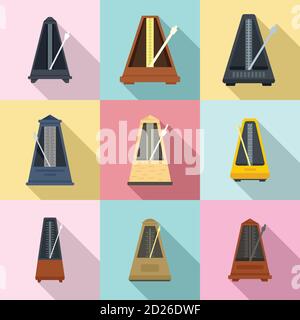 Metronome icons set. Flat set of metronome vector icons for web design Stock Vector