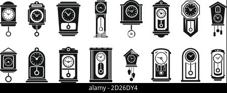 Wall pendulum clock icons set. Simple set of wall pendulum clock vector icons for web design on white background Stock Vector