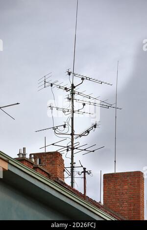 Antennas on a roof Stock Photo