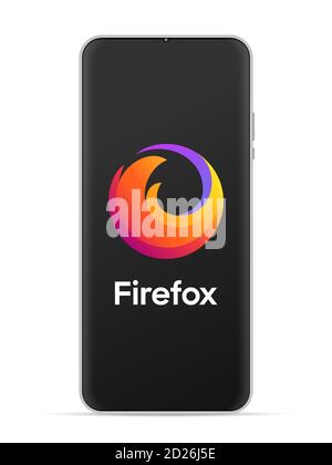 Firefox logo icon on smartphone screen. Vector illustration white background. Stock Photo