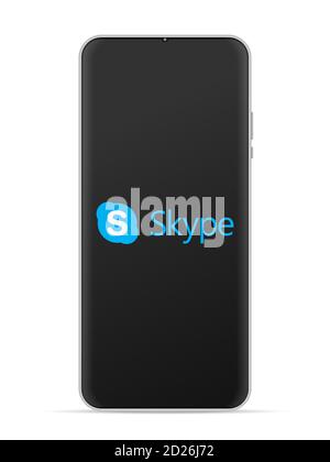 Skype logo icon on smartphone screen. Vector illustration white background. Stock Photo