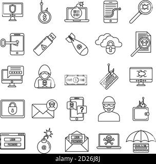 Fraud spy icons set. Outline set of fraud spy vector icons for web design isolated on white background Stock Vector