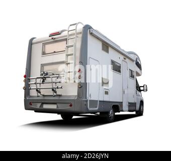 White motorhome back view isolated on white background Stock Photo