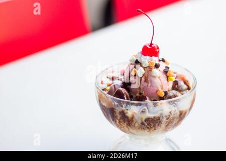 Ice cream sundaes is a popular dessert especially during the hot months Stock Photo