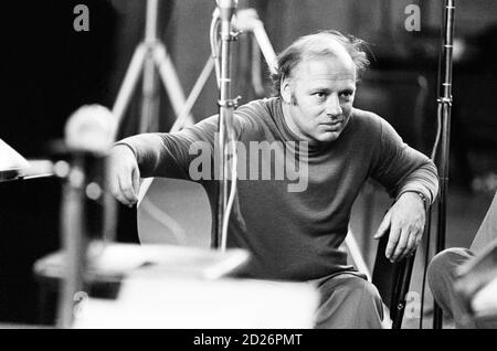 Bernard Haitink (conductor) resting between takes of recording the Liszt piano concertos with the London Philharmonic Orchestra (LPO) in the Assembly Hall at Walthamstow Town Hall, Walthamstow, London in May 1972 Stock Photo