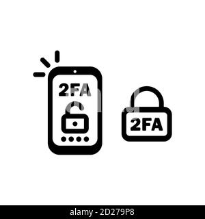 2FA line icon in black. Two factor authentication icon. Security. Vector on isolated white background. EPS 10 Stock Vector