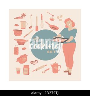 Recipe card. Cookbook blank. Vector set of kitchen tools for cookbook or sticker Stock Vector