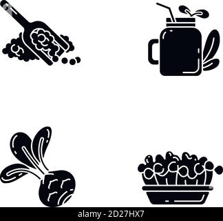 Greens variety black glyph icons set on white space Stock Vector