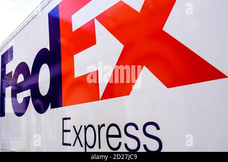 London UK October 06 2020, FedEx Express International Delivery Service Truck Logo, With No People Stock Photo