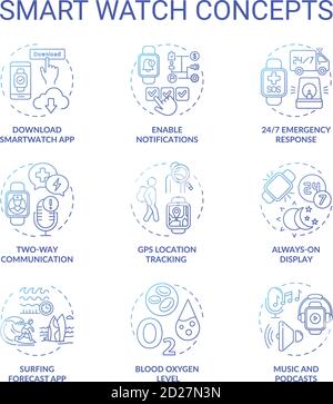 Smart watch concept icons set Stock Vector