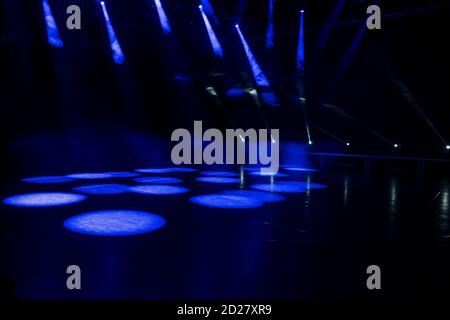 Free scene with blue lights from spotlights, lighting devices. Background Stock Photo