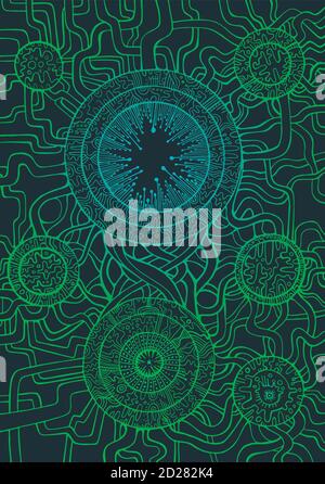 Cyberpunk style decorative pattern green color Stock Vector