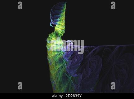 Computer generated fractal abstract background, like cocktail glass purple and green colors over dark space Stock Photo