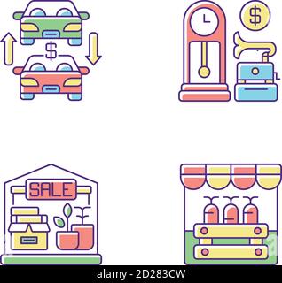 Flea market RGB color icons set Stock Vector