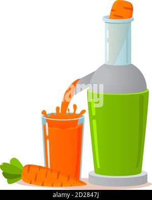 Electric juicer.Fresh carrot juice. A concept for vegeterianets. Healthy lifestyle. Stock Vector