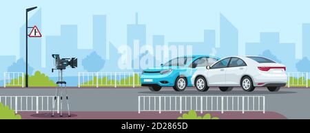 Car crash semi flat vector illustration Stock Vector