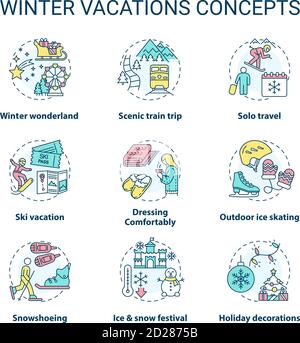 Winter vacations concept icons set Stock Vector