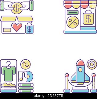 Trading RGB color icons set Stock Vector