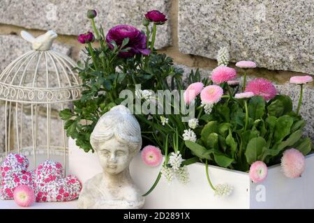 romantic decoration with woman bust and spring flowers Stock Photo