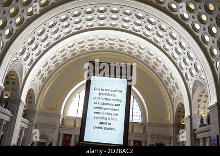 Washington, United States. 06th Oct, 2020. A sign detailing guidelines about the coronavirus pandemic is displayed Union Station in Washington, DC, U.S., on Tuesday, Oct. 6, 2020. Photo by Sarah Silbiger/UPI Credit: UPI/Alamy Live News Stock Photo