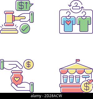 Retail services RGB color icons set Stock Vector