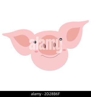 Head cute smiles pig. Cartoon funny face pig. The year of the pi Stock Vector