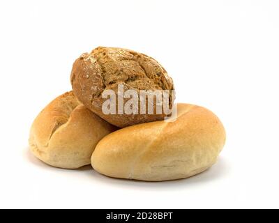 Various bread rolls against a white background Stock Photo