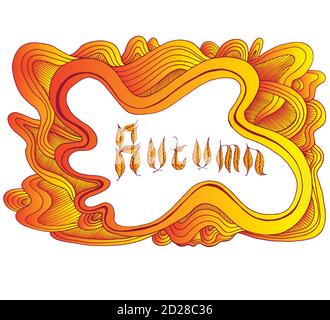 Autumn Word with Doodle elements, vintage style, golden and red Stock Vector