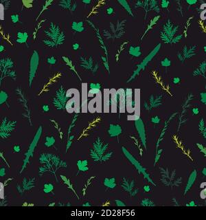 Field wild grass leaves and twigs seamless pattern Stock Vector