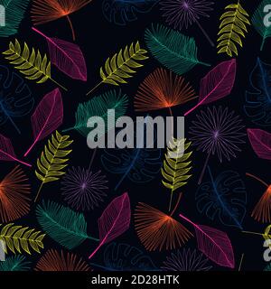 Tropical palm leaf outline colorful seamless pattern Stock Vector