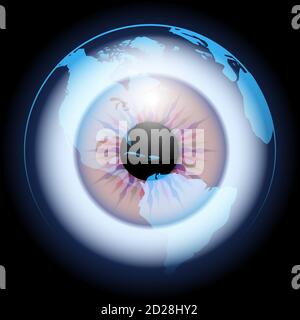 Globe With Eye Ball Inside. Global vision concept. Vector illustration. Stock Vector