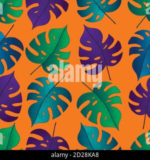 Tropical leaf monstera seamless pattern background Stock Vector