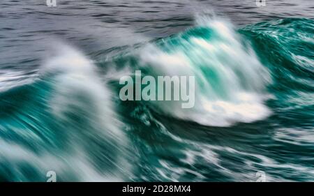 A big green wave splashing in motion Stock Photo