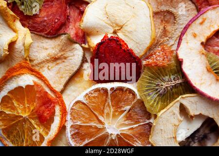 Sliced dried fruits texture close up Stock Photo