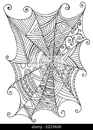 Decorative beautiful spider web, children s coloring book. Stock Vector