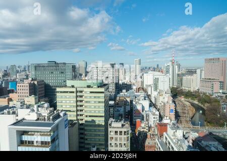 Cityscape around the Ochanomizu station toward the Shinjuku ward. Stock Photo