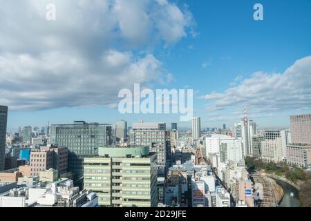 Cityscape around the Ochanomizu station toward the Shinjuku ward. Stock Photo