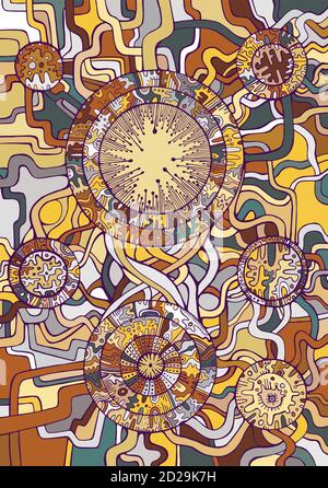 Vintage background, steampunk doodle style, golden rust colo Stock Vector