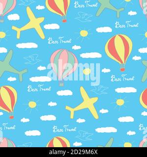Best travel, cartoon seamless pattern. Stock Vector