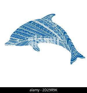 Fantasy ornamental dolphin blue color Stock Vector