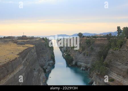 The canal of Corinth (Korinthos) in Peloponnese Greece Stock Photo