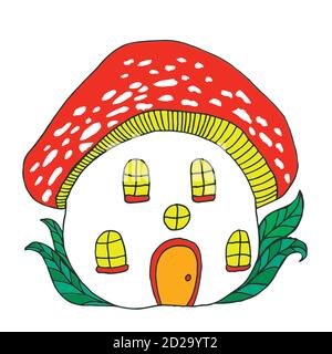 Fairytale house mushroom amanita. Stock Vector
