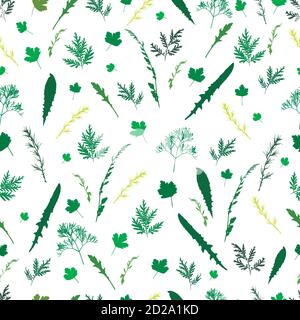 Field wild grass leaves and twigs seamless pattern, white backgr Stock Vector