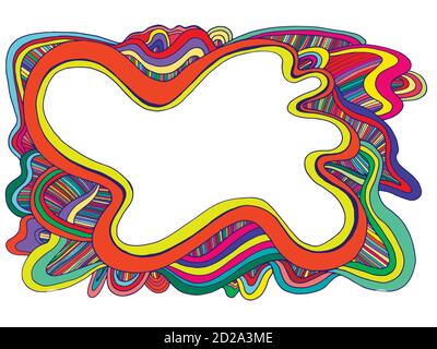 Rainbow colors abstract decorative doodles waves frame. Stock Vector