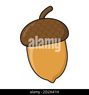 Oak nut, acorn cartoon illustration isolated on white. Autumn symbol, design element. Autumnal clip art, seasonal vector element for thanksgiving invi Stock Vector