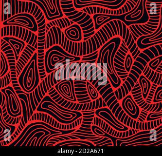 Abstract wave red color outline, black background. Stock Vector